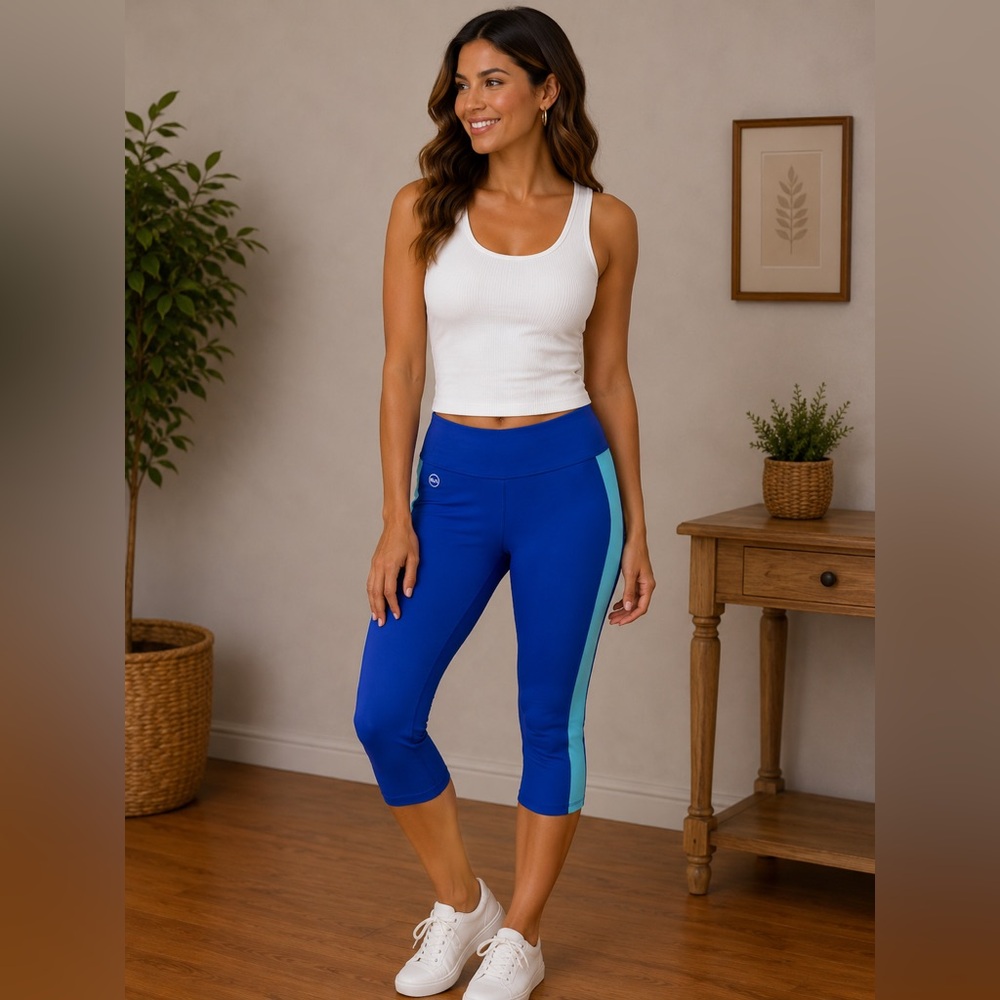 Ralph Lauren Royal Blue Capri Leggings with Aqua Side Panels vintage